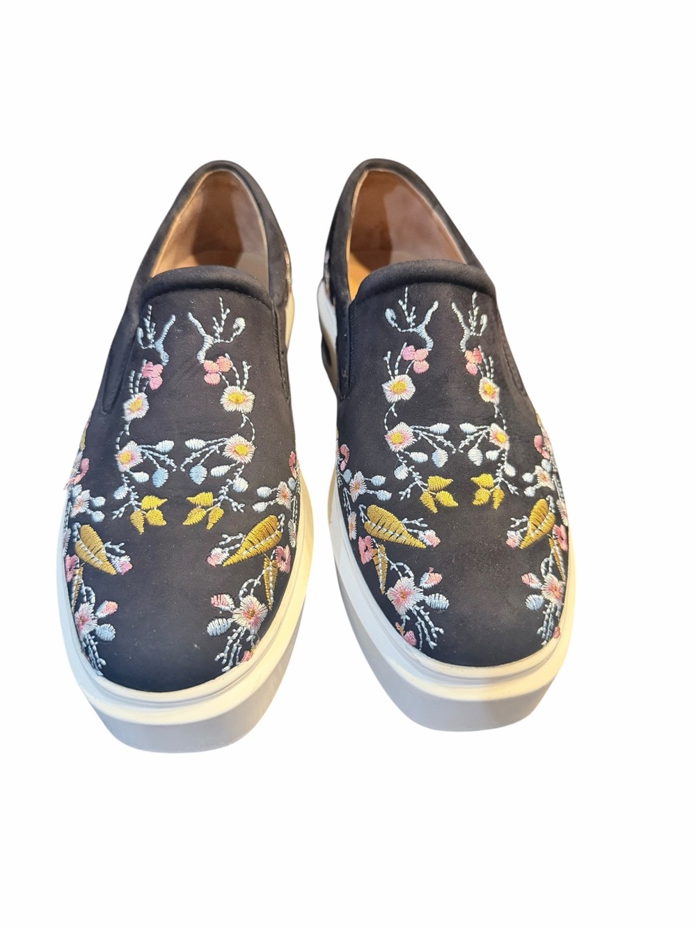 Paolo Black Floral Embroidered Slip-On Platform Shoes - Picture 2 of 10